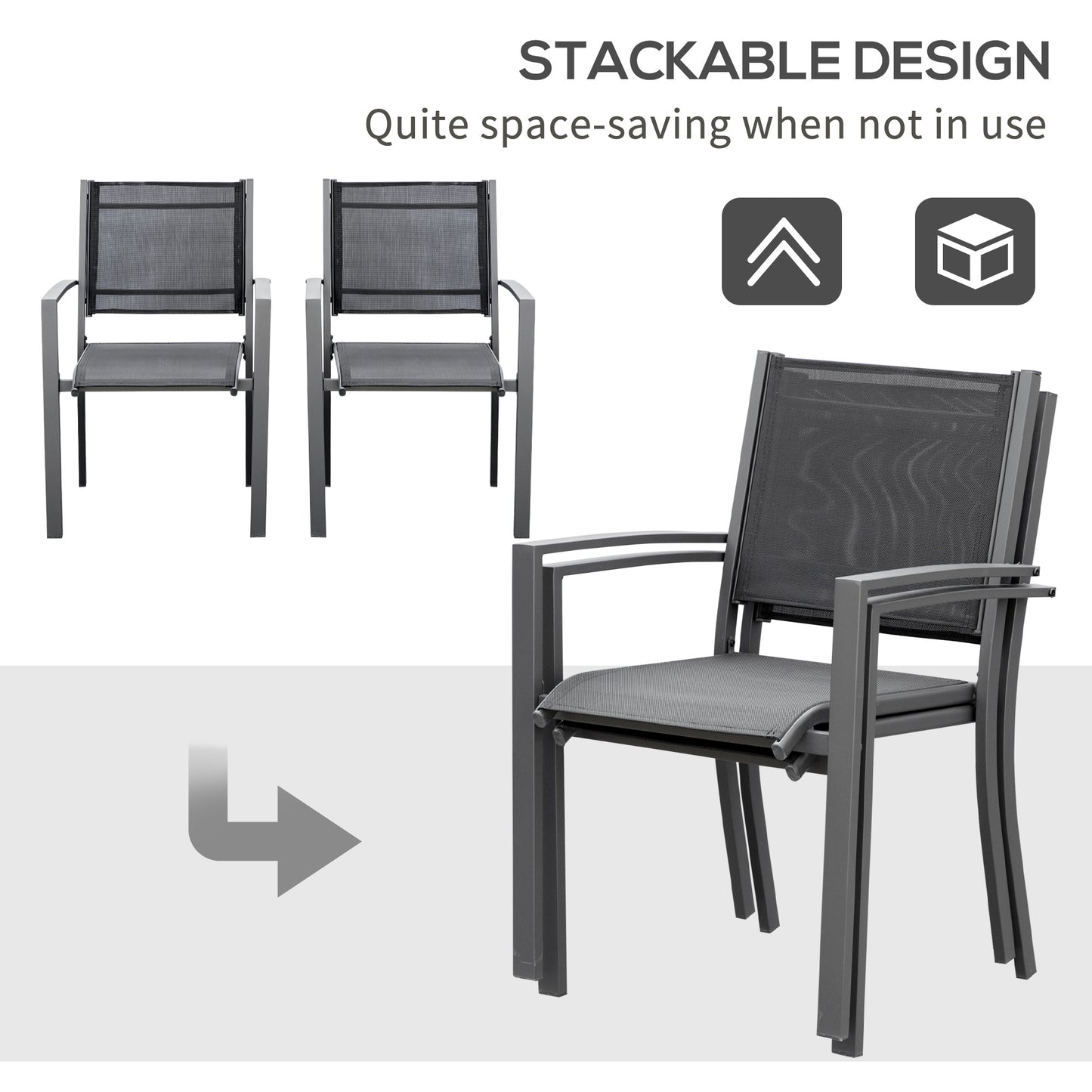 Garden Chairs Set Of 2 Outdoor Chairs with Steel Frame Texteline Seats for Camping Fishing Patio Balcony Grey Black