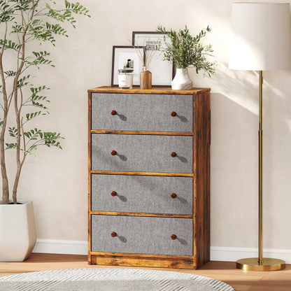 Chest of Drawers, 4 Drawer Dresser for Bedroom, Grey and Rustic Brown