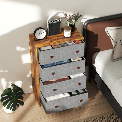 Chest of Drawers, 4 Drawer Dresser for Bedroom, Grey and Rustic Brown