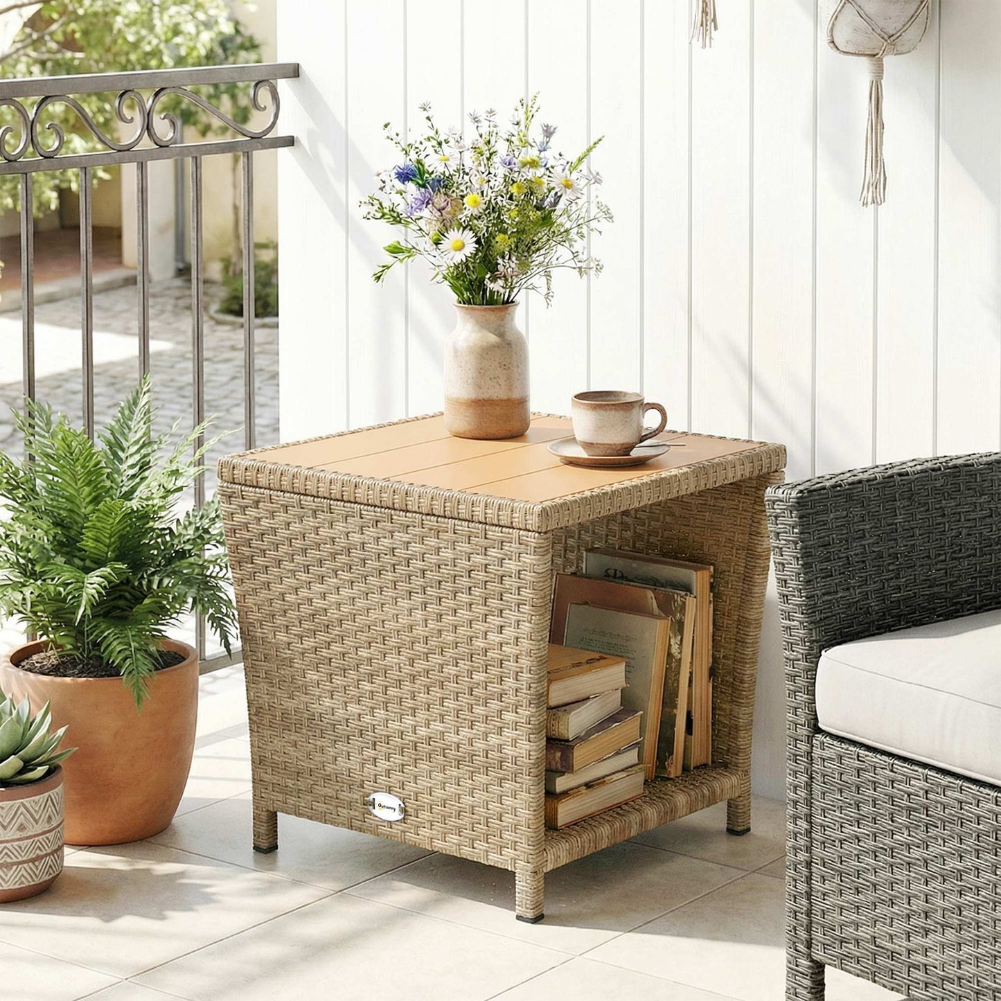Side Table 2-Tier with Storage Shelf/Khaki