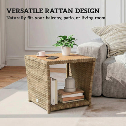 Side Table 2-Tier with Storage Shelf/Khaki
