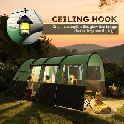 8-Person Camping Tent Tunnel Design with 4 Large Windows Green