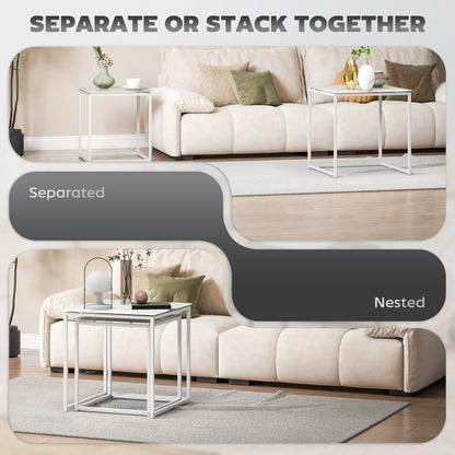 Nest of 2 Side Tables Set of Bedside Tables for Living Room White
