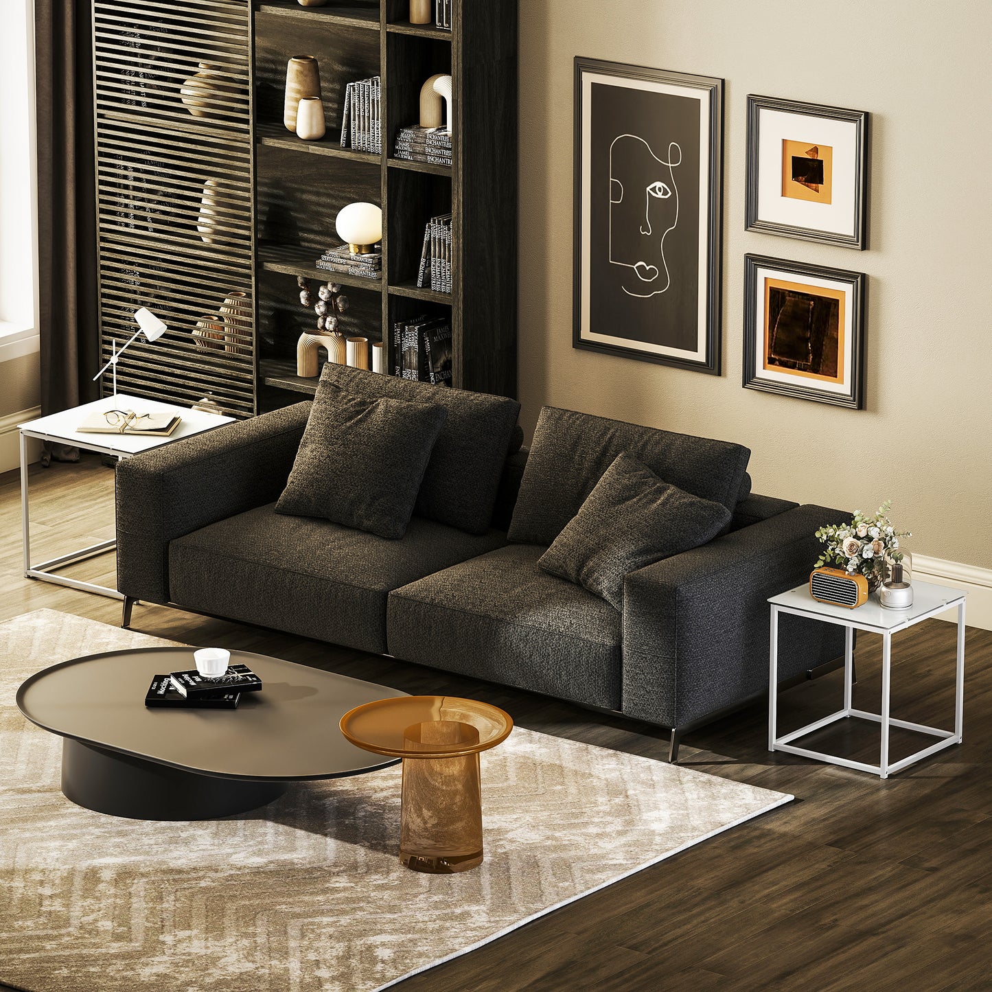 Nest of 2 Side Tables Set of Bedside Tables for Living Room White