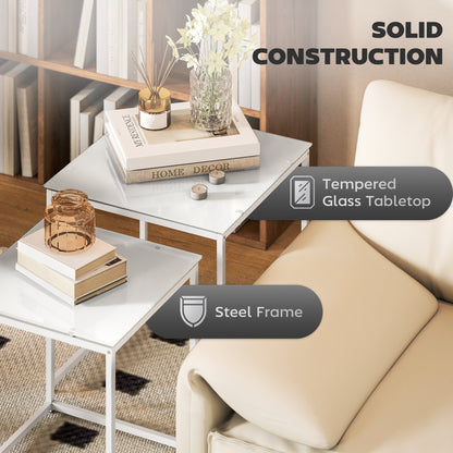 Nest of 2 Side Tables Set of Bedside Tables for Living Room White