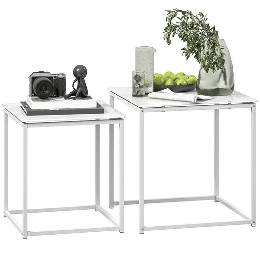 Nest of 2 Side Tables Set of Bedside Tables for Living Room White