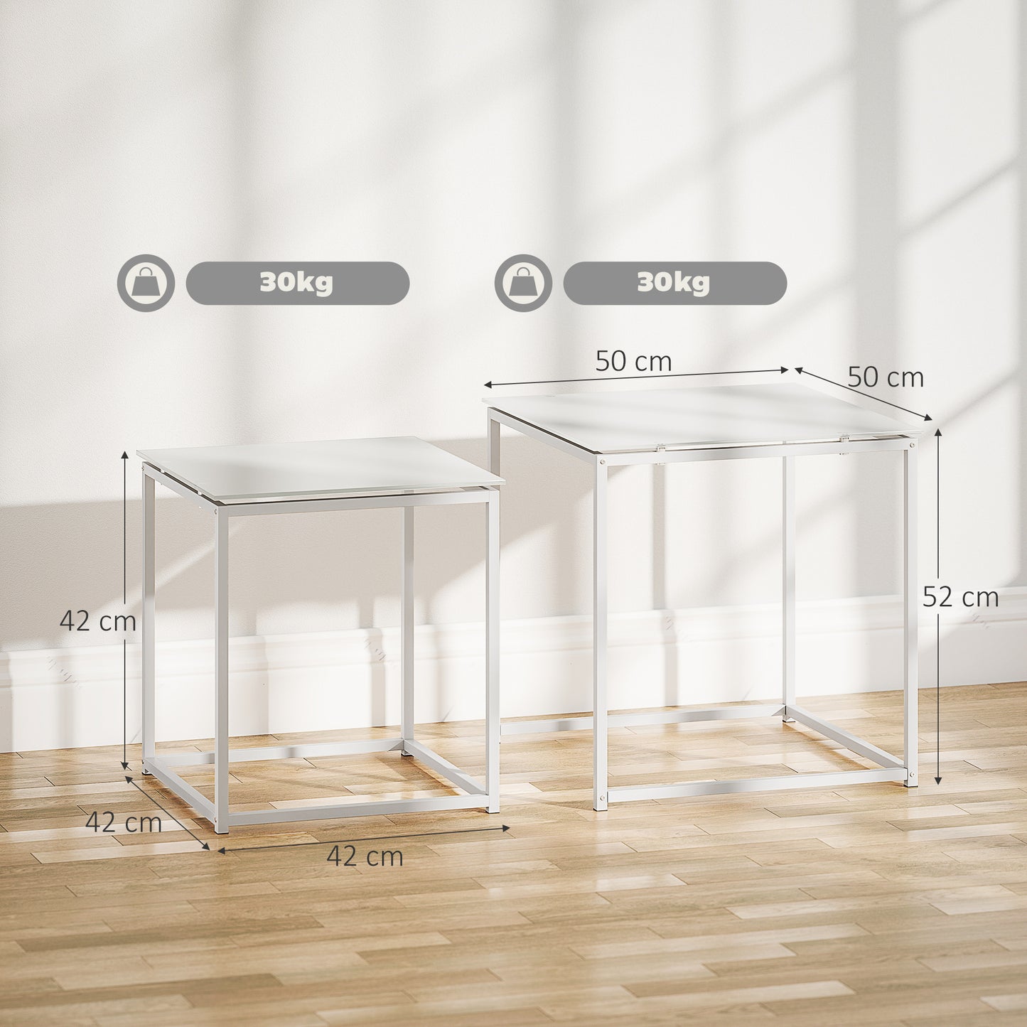Nest of 2 Side Tables Set of Bedside Tables for Living Room White