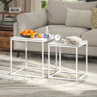 Nest of 2 Side Tables Set of Bedside Tables for Living Room White