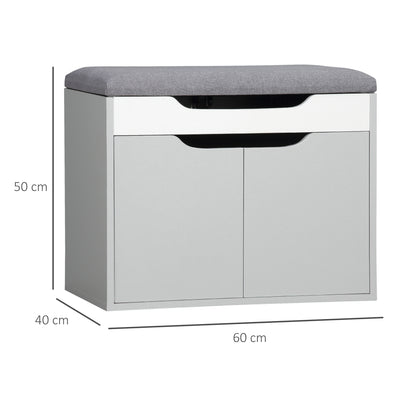 Upholstered Entryway Shoe Bench w/ Storage Cabinet for Living Room Grey