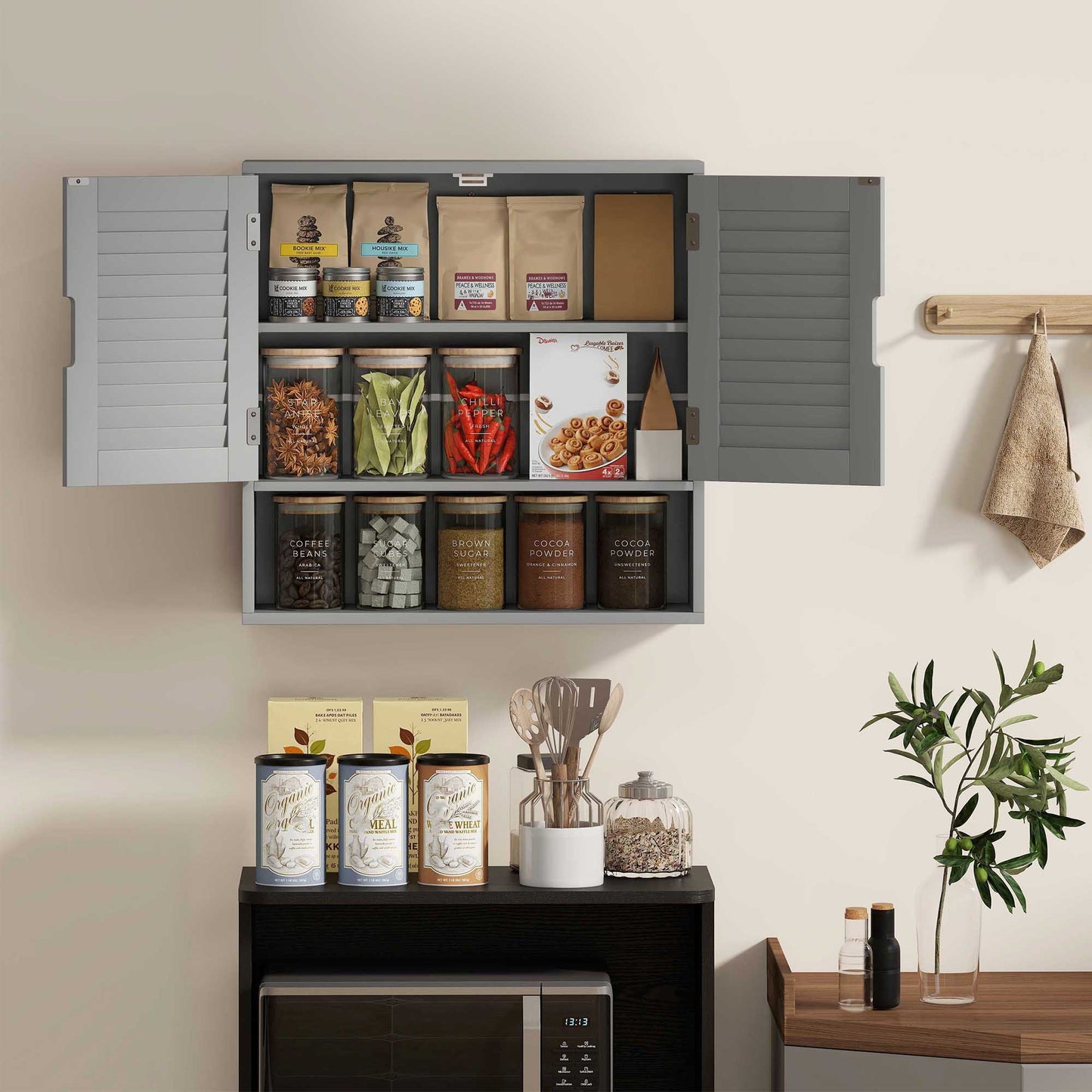 Bathroom Cabinet, Wall Mounted Cabinet with Adjustable Shelves, Grey