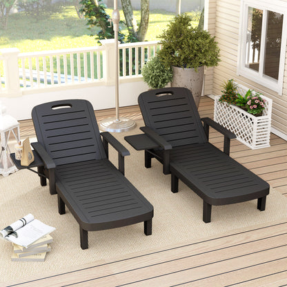 Set of 2 Resin Reclining Sun Loungers for Garden, Black