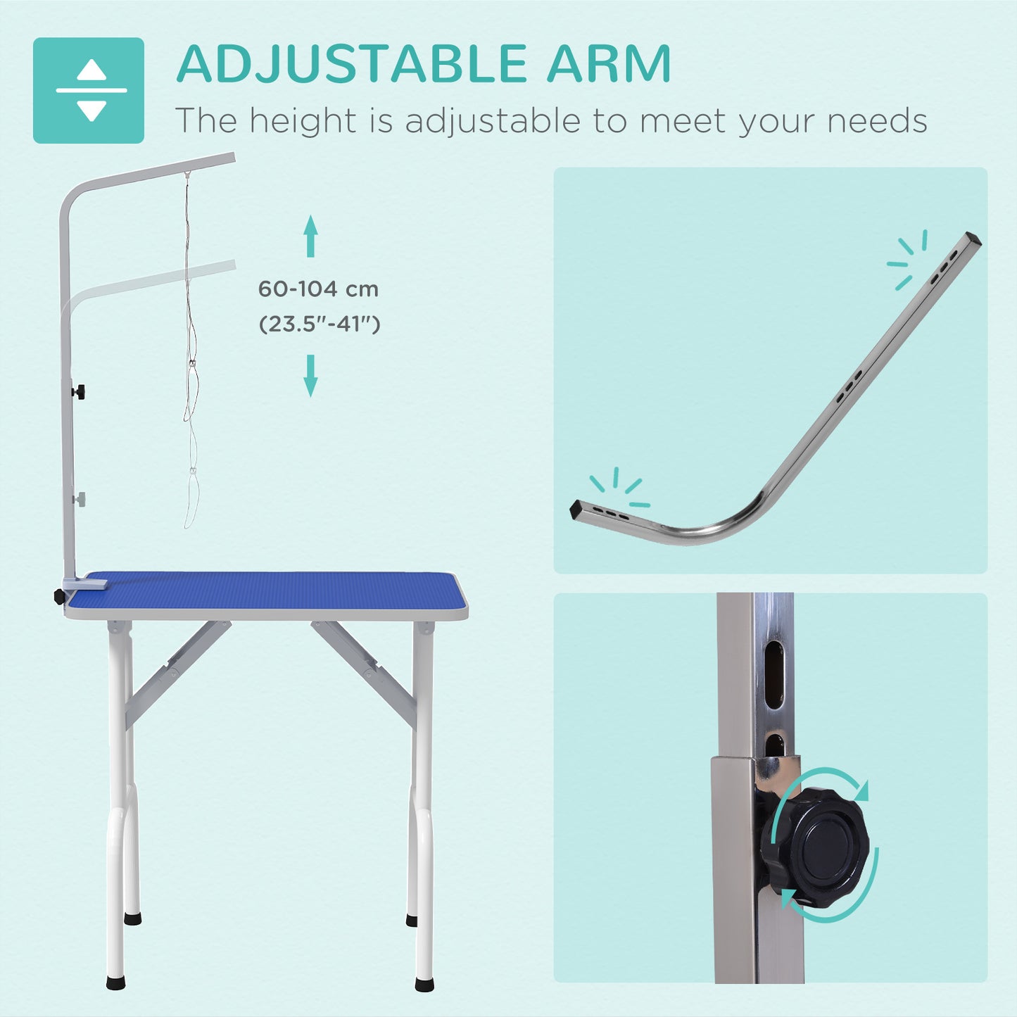 PawHut Foldable Dog Grooming Table Adjustable Arm 81x49x80 cm