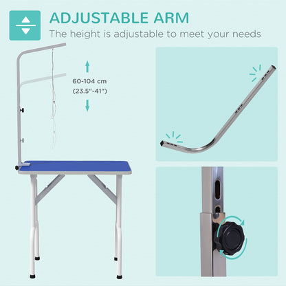 PawHut Foldable Dog Grooming Table Adjustable Arm 81x49x80 cm