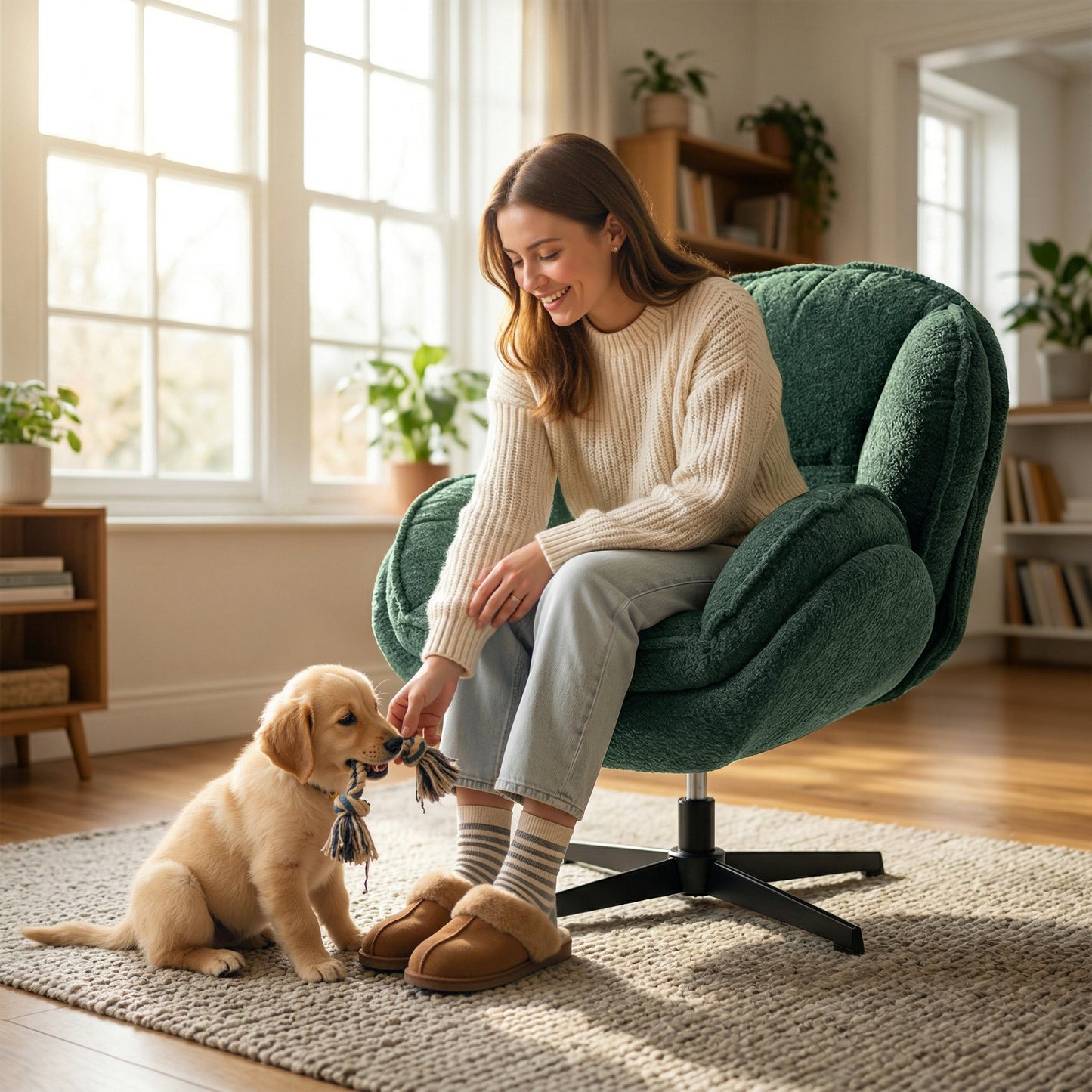Accent Chair with 360° Swivel for Living Room Dark Green