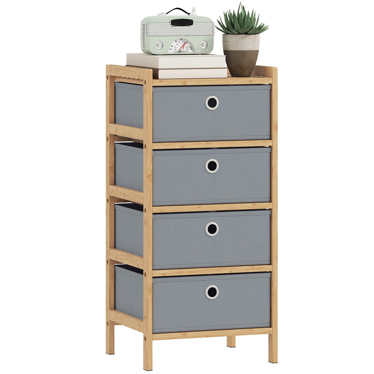 Chest of Drawers, 4 Drawers Dresser with Bamboo Frame, Light Grey