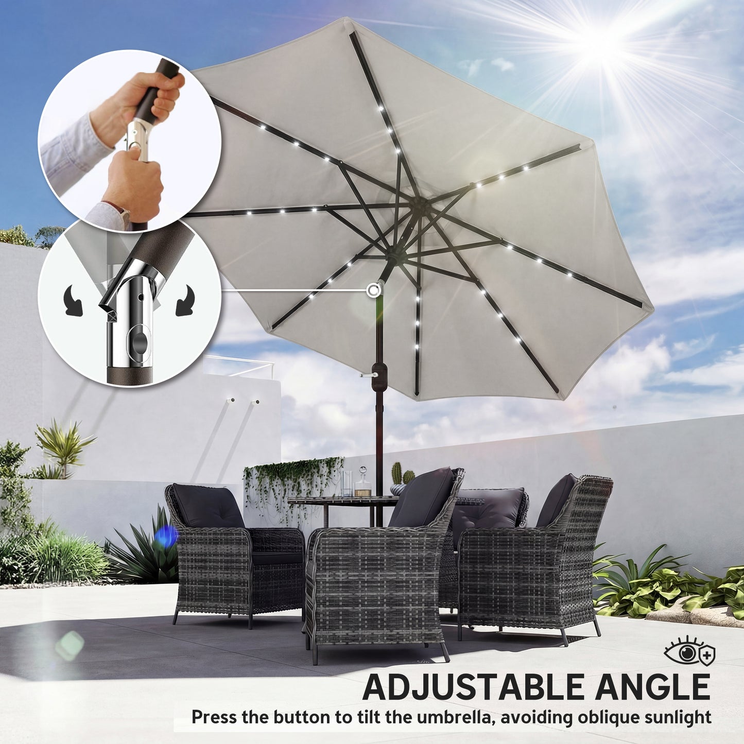2.6 m Garden Parasol Umbrella with Light, Outdoor Patio Umbrella