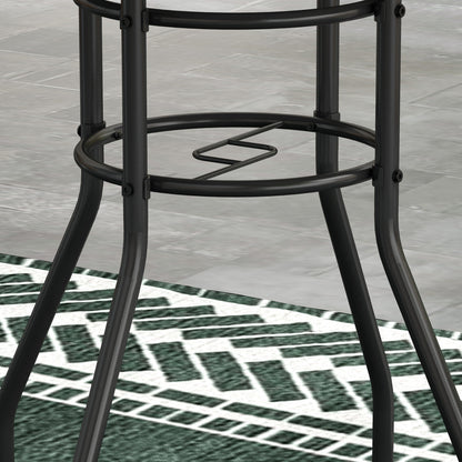 Garden Table with Glass Printed Design for Outdoor, Tan Brown