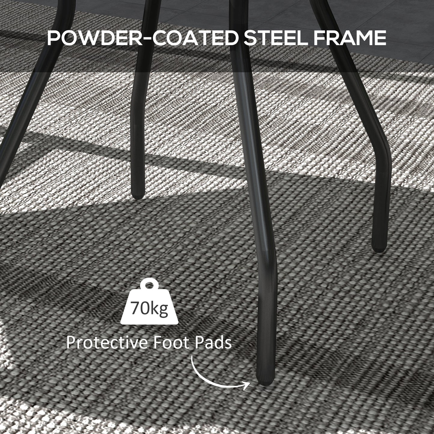 Garden Table with Glass Printed Design for Outdoor, Tan Brown
