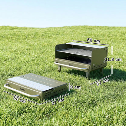 Portable Barbecue Grill with Adjustable Grates for Camping, Green