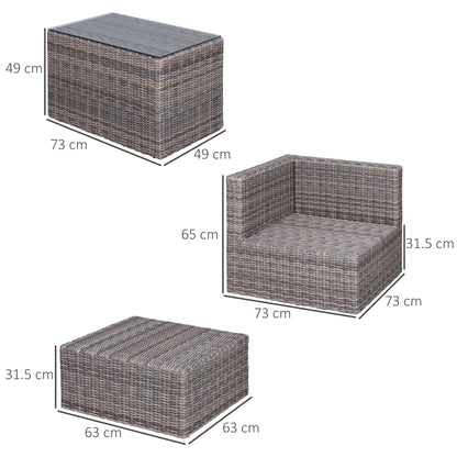 Outsunny 5 Pcs Rattan Garden Furniture Set w/ Tall Glass-Top Table Aluminium Frame Plastic Wicker Thick Soft Cushions Comfortable Outdoor Balcony Home Sofa - Brown