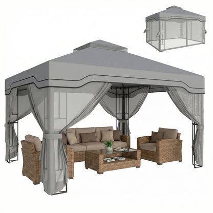 3 x 3.6 m Garden Gazebo with Shelves, UPF50+ Permanent Gazebo