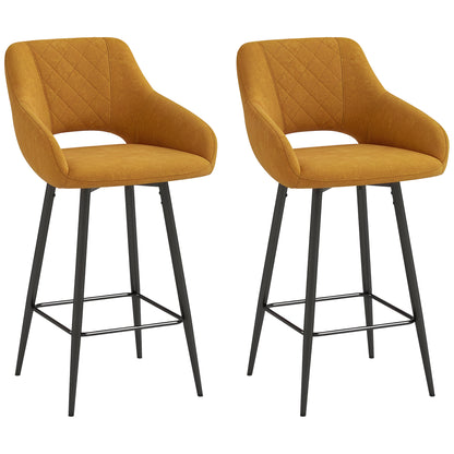 Bar Stools Set of 2, Velvet-Touch Fabric Counter Height Bar Chairs Brown