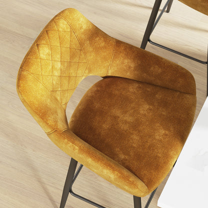 Bar Stools Set of 2, Velvet-Touch Fabric Counter Height Bar Chairs Brown