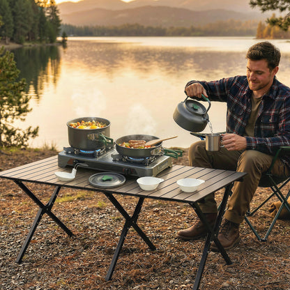 Camping Cookware Set for 4-5 People, Aluminium Camping Cook, Grey