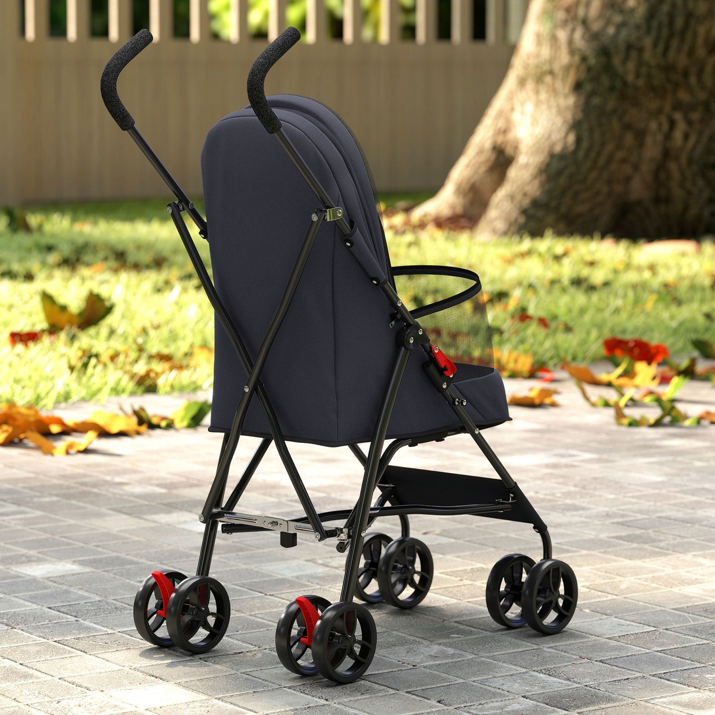 Foldable Dog Stroller with Mesh Windows for Mini Dogs, Dark Grey