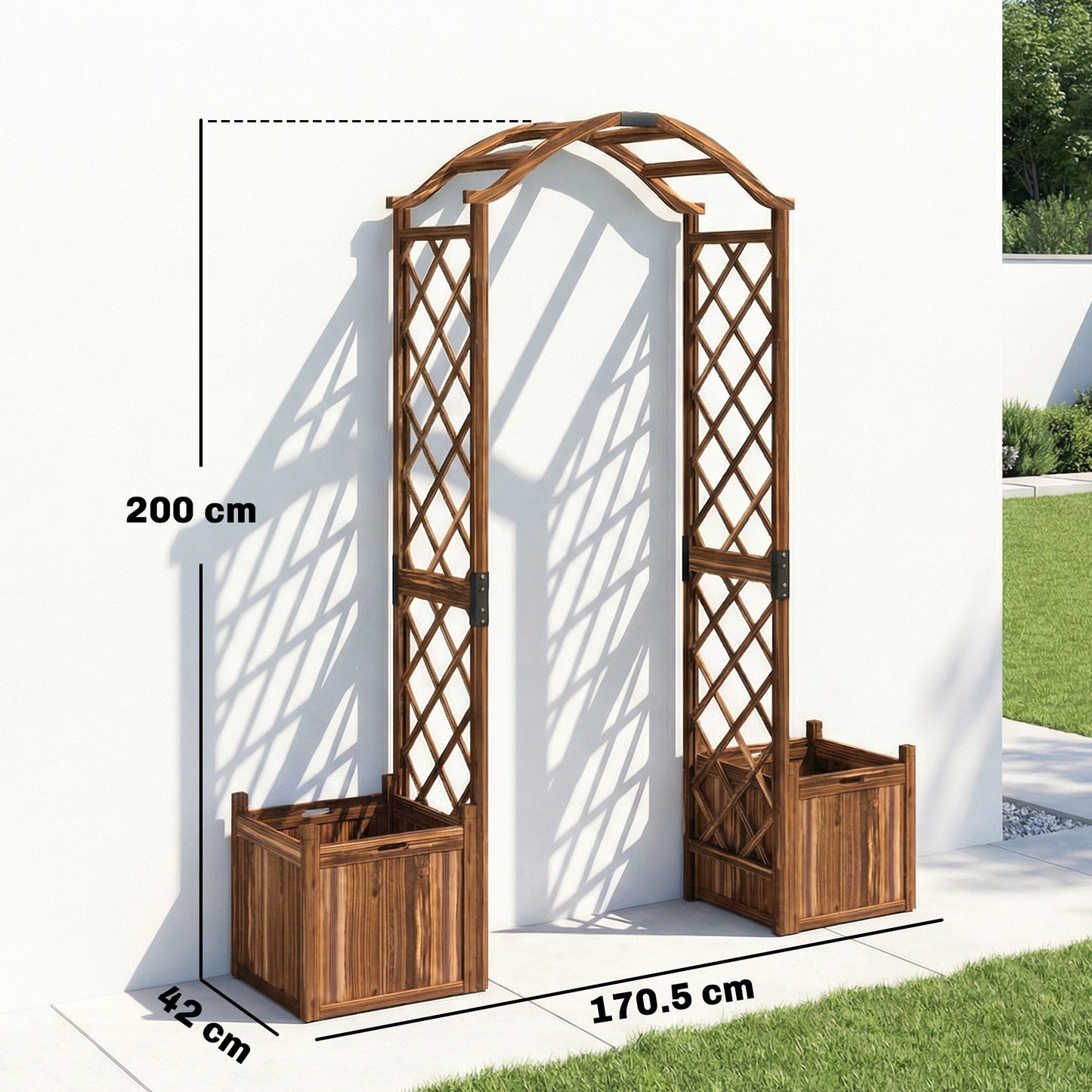 Wooden Garden Arch with 2 Planter Boxes, Decorative Garden Arbor