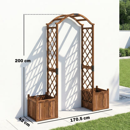 Wooden Garden Arch with 2 Planter Boxes, Decorative Garden Arbor