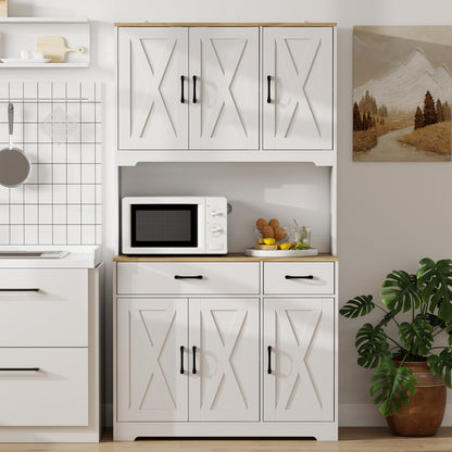 175cm Tall Kitchen Pantry, Kitchen Cabinet w/ Drawers, Shelves, White