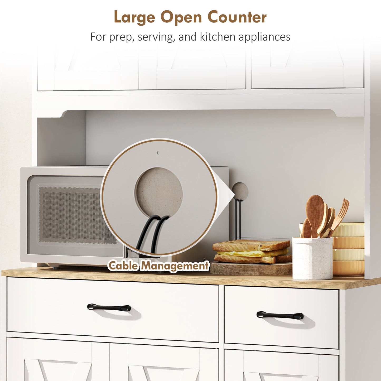 175cm Tall Kitchen Pantry, Kitchen Cabinet w/ Drawers, Shelves, White