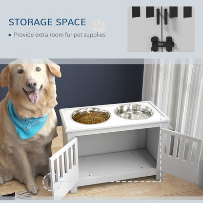 Raised Dog Bowls for Large Dogs Feeding Station w/ Stand, Storage - White