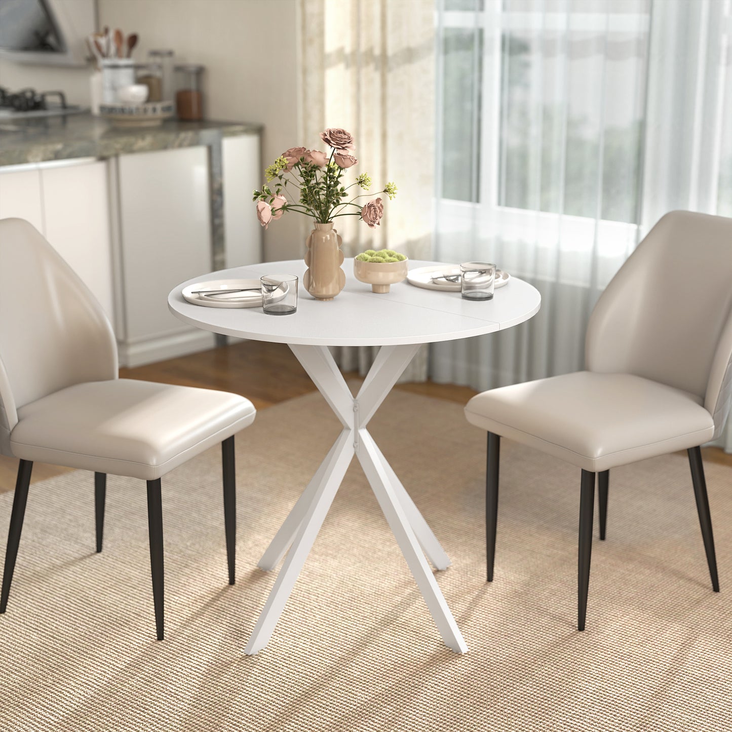 80cm Round Dining Table, Industrial Kitchen Table with Steel Legs