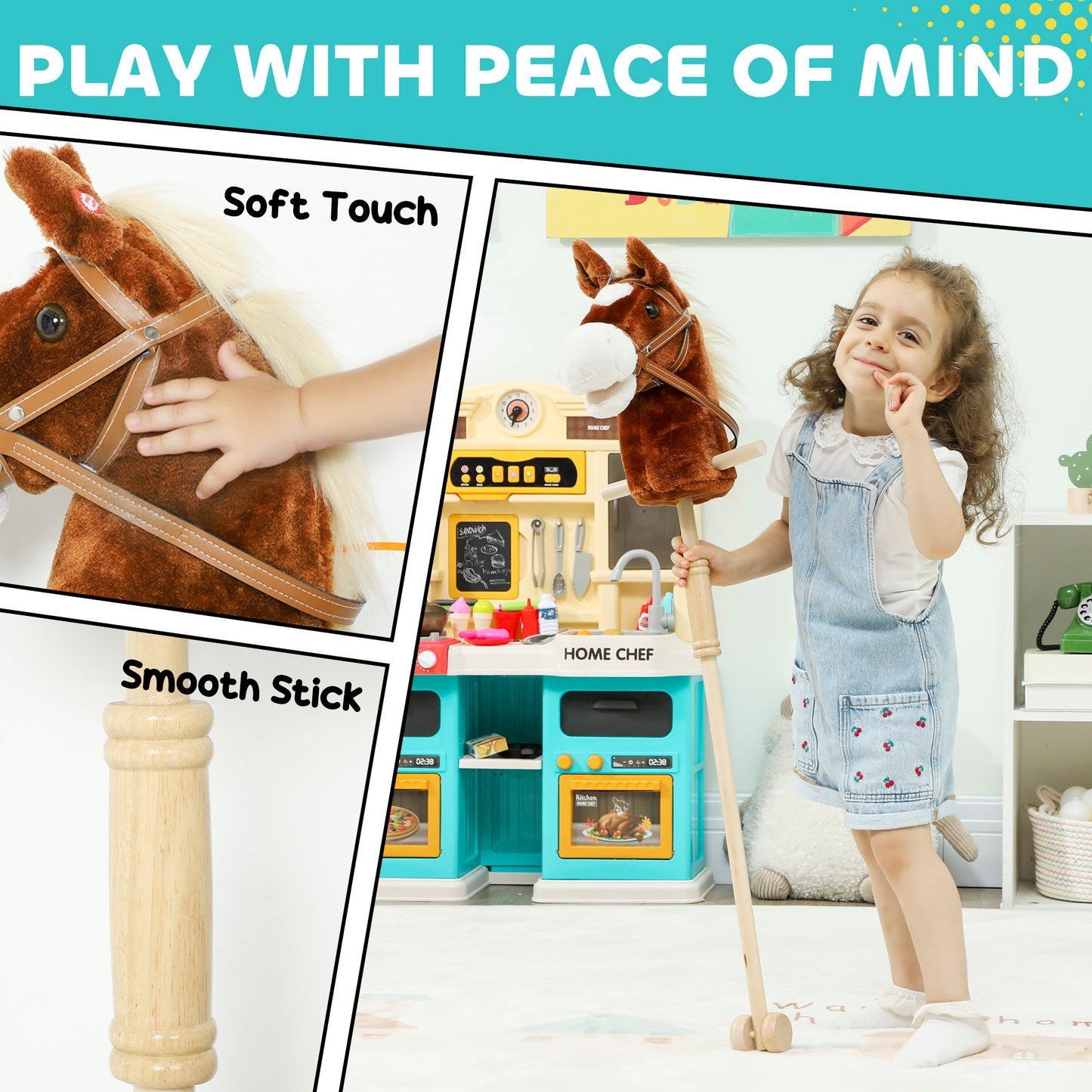 Stick Horse with Wood Wheels, Pony Neighing and Galloping Sounds