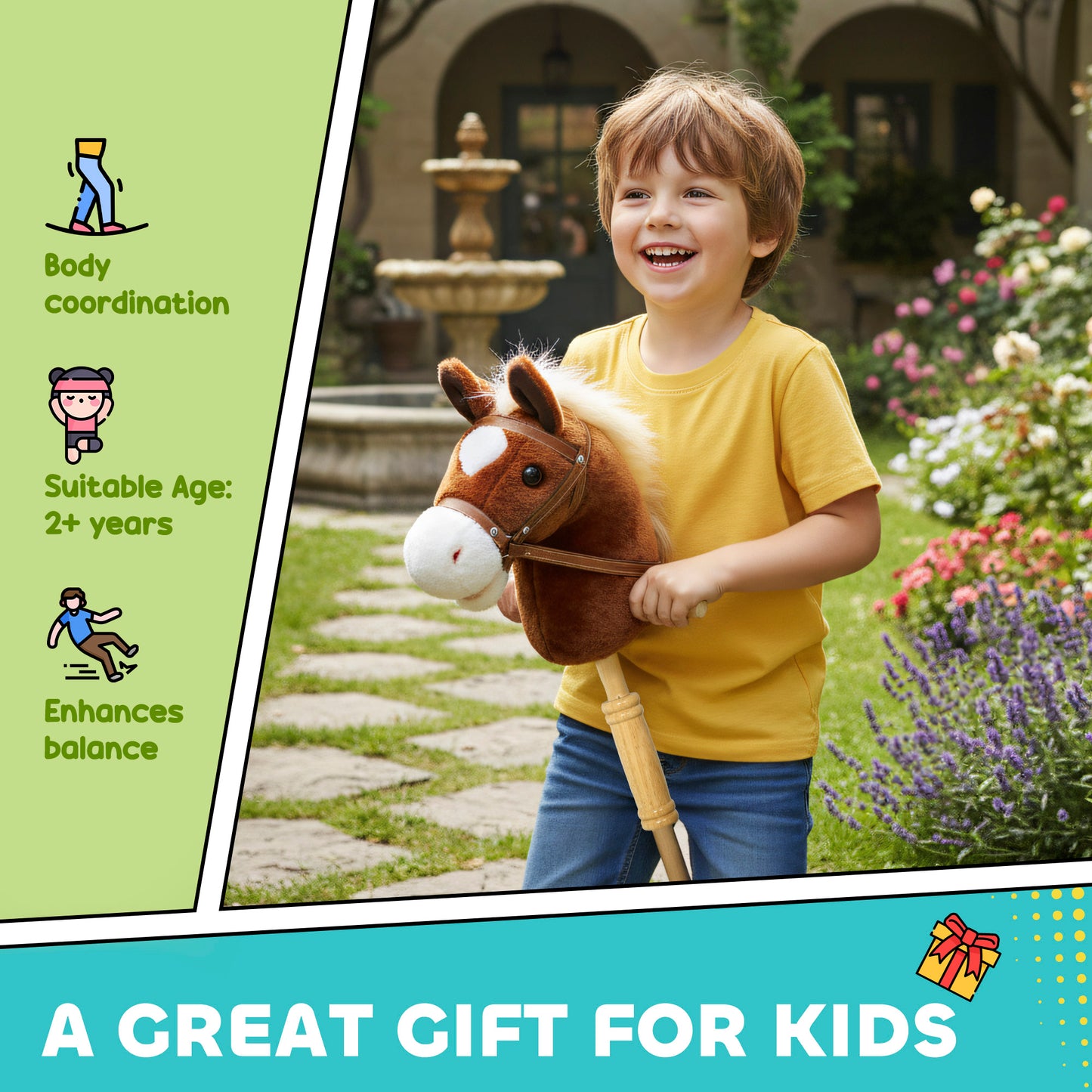 Stick Horse with Wood Wheels, Pony Neighing and Galloping Sounds