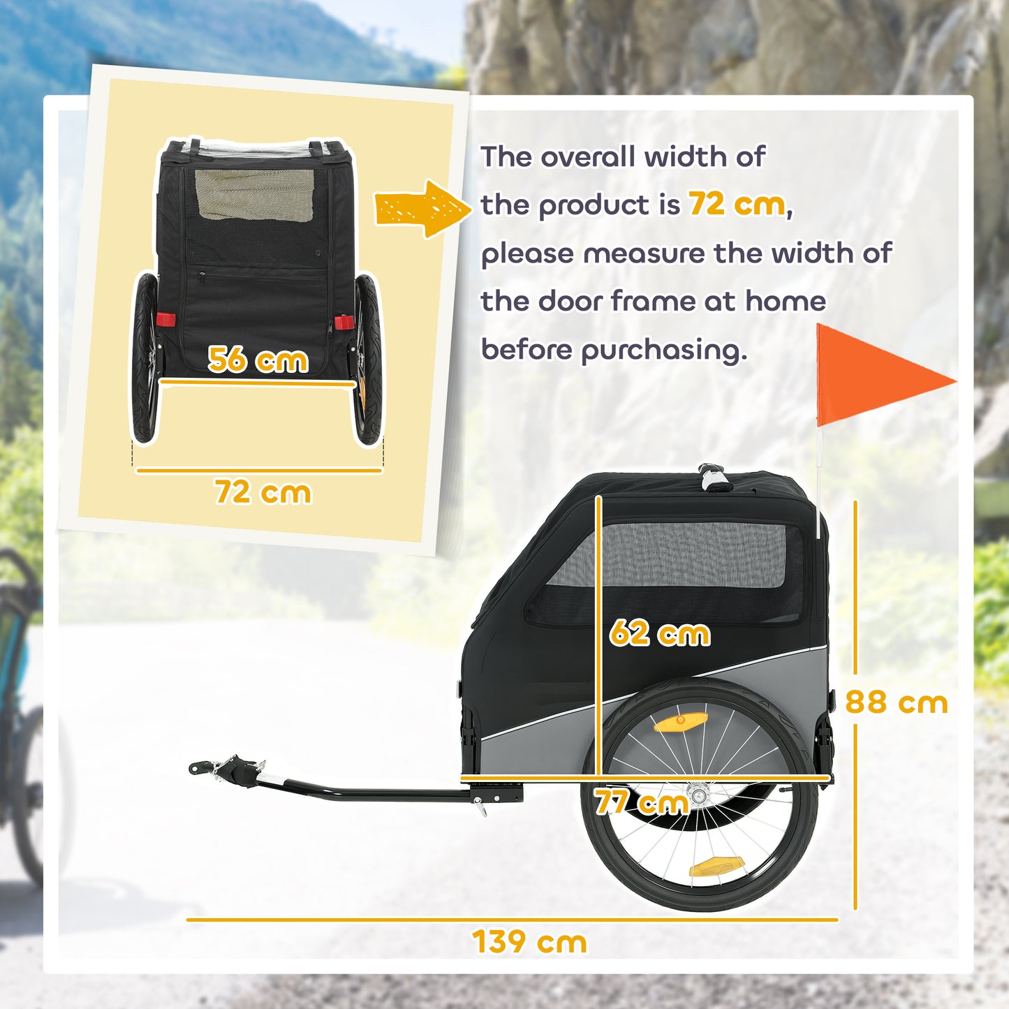 Dog Bike Trailer, Pet Cart Bicycle Carrier for Small and Medium Pets with 20" Inflatable Rubber Wheels, Universal Bicycle Coupler, Reflectors, Flag, Internal Leash, Support Up to 20kg, Grey