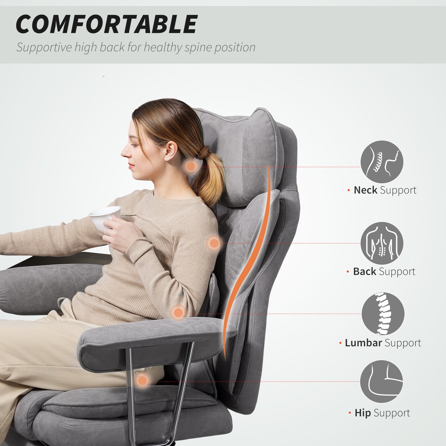 Office Chair, High Back Leathaire Desk Chair for Home, Grey