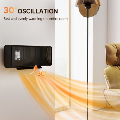 2000W Ceramic Electric Heater with Fan, Wall Mounted, Black
