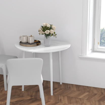 Foldable Dining Table, Round Drop Leaf Table, Wood Legs, White