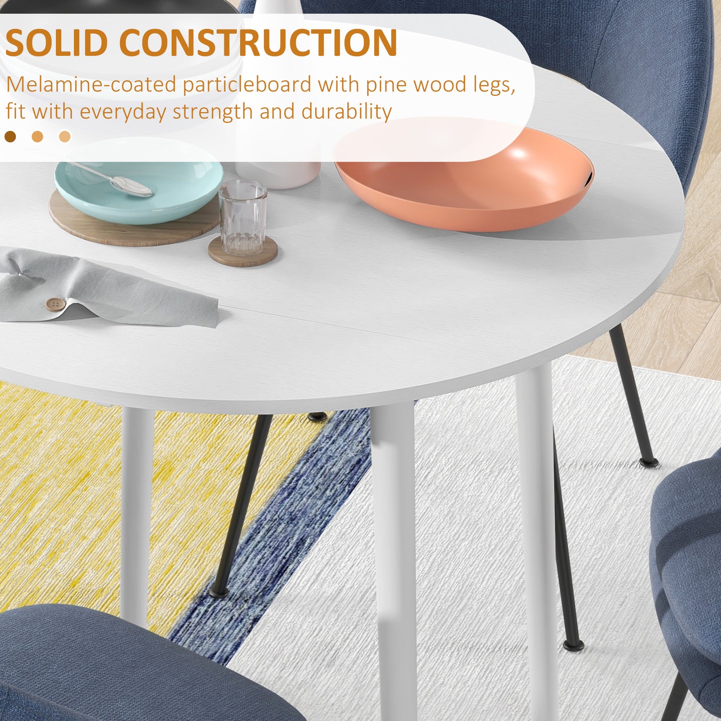 Foldable Dining Table, Round Drop Leaf Table, Wood Legs, White