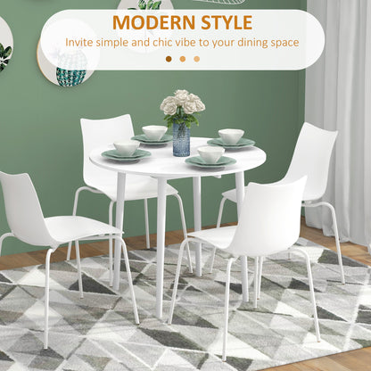 Foldable Dining Table, Round Drop Leaf Table, Wood Legs, White