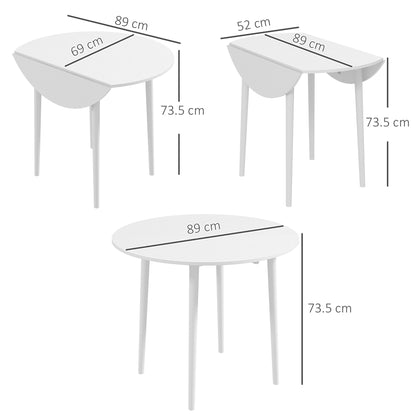 Foldable Dining Table, Round Drop Leaf Table, Wood Legs, White