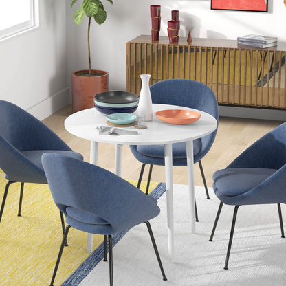 Foldable Dining Table, Round Drop Leaf Table, Wood Legs, White