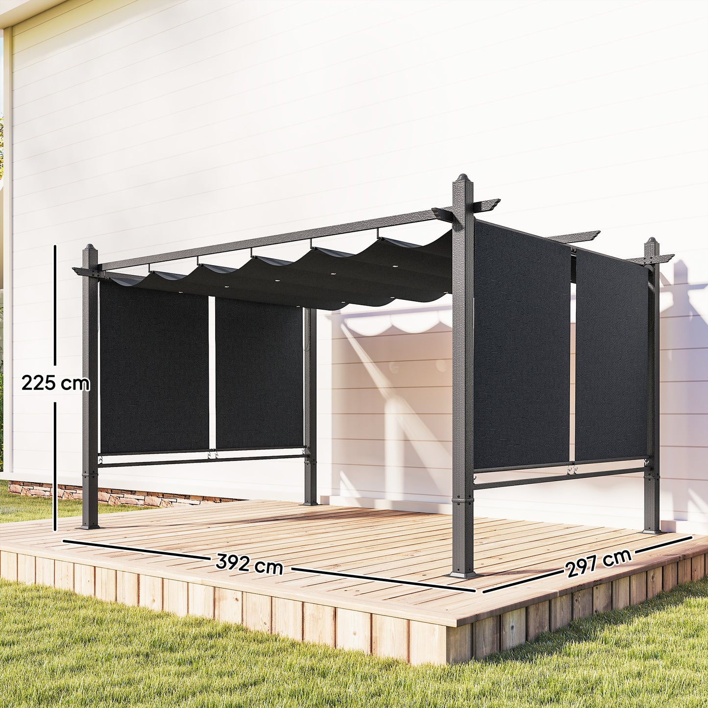 Garden Pergola with Retractable Roof Canopy, Dark Grey