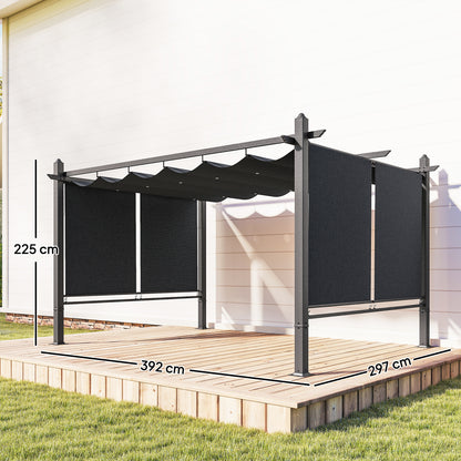 Garden Pergola with Retractable Roof Canopy, Dark Grey