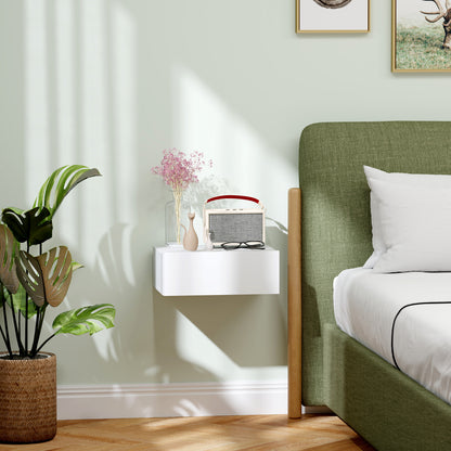 Floating Bedside Table, Wall-Mounted Side Table for Bedroom, White