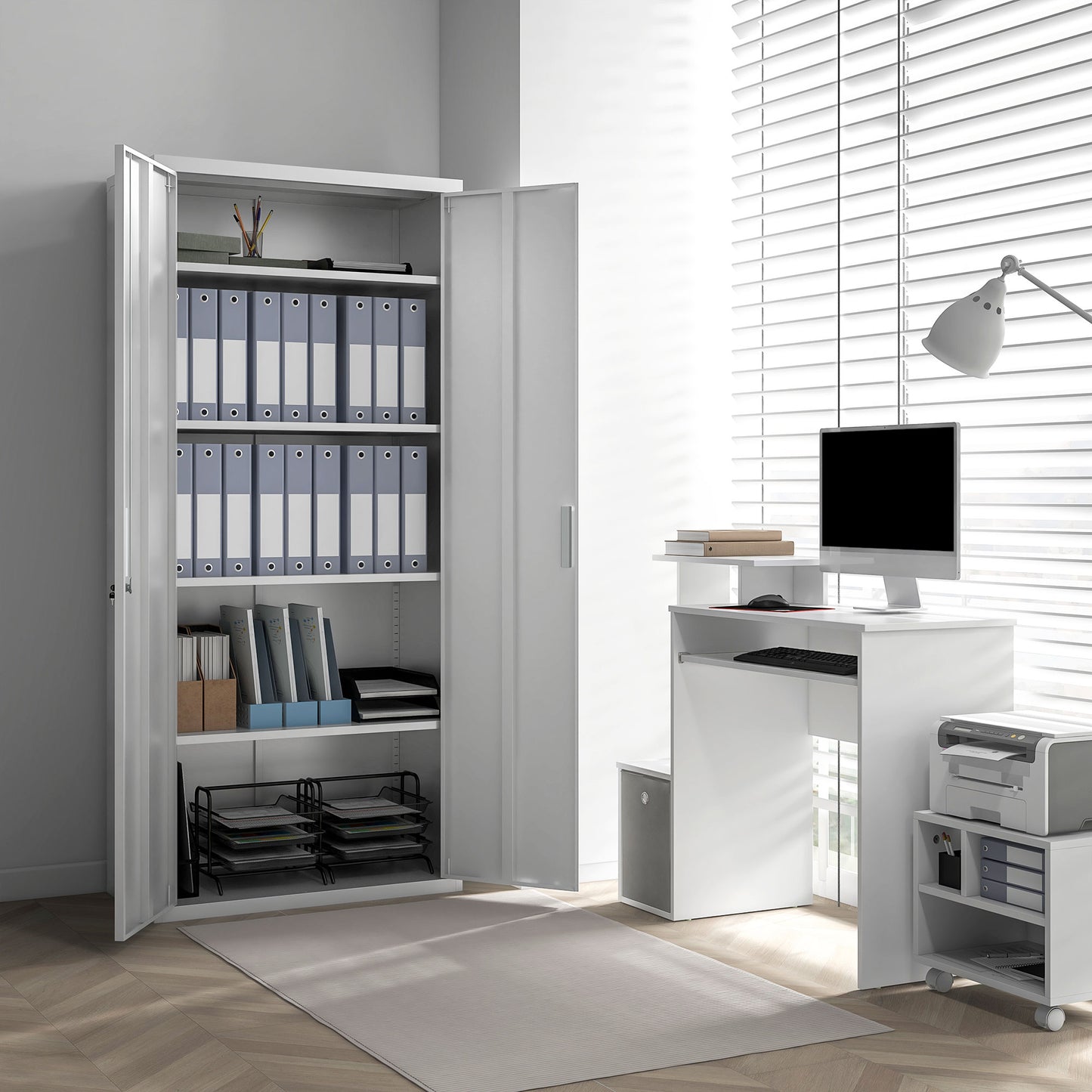 Lockable Metal Cabinet with 2 Doors, File Cabinet for Home Office, White