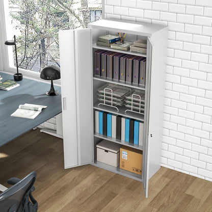 Lockable Metal Cabinet with 2 Doors, File Cabinet for Home Office, White